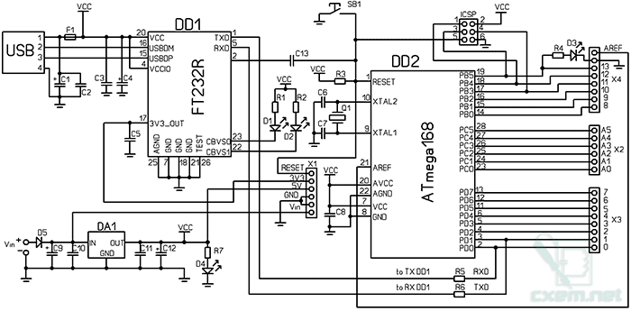 Схема Arduino с USB