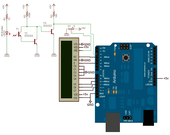 Схема тахометра на Arduino