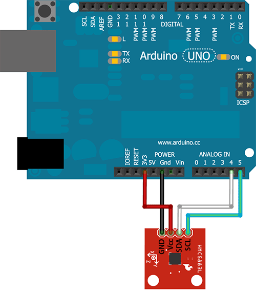 Схема подключения HMC5883L к Arduino