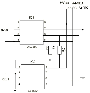 Схема подключения I2C EEPROM к Arduino