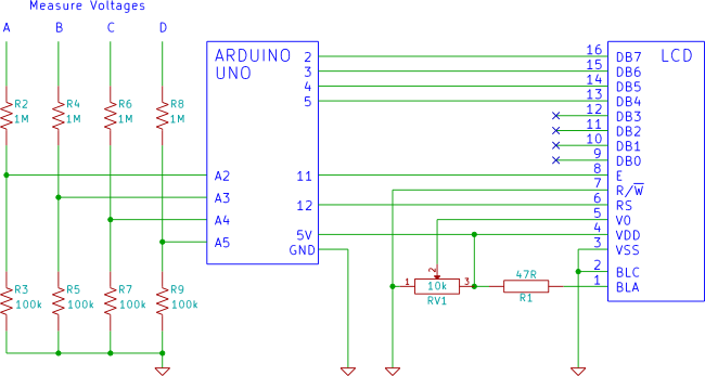 Электрическая схема вольтметра на базе Arduino