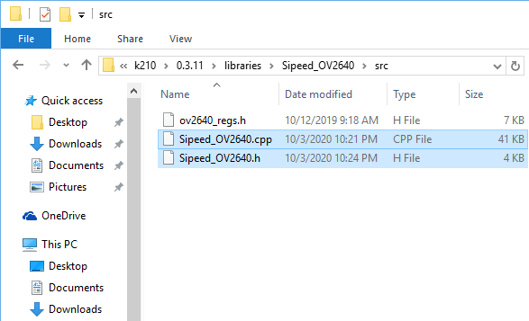 Исходные файлы библиотеки Sipeed_OV2640 ядра Maixduino