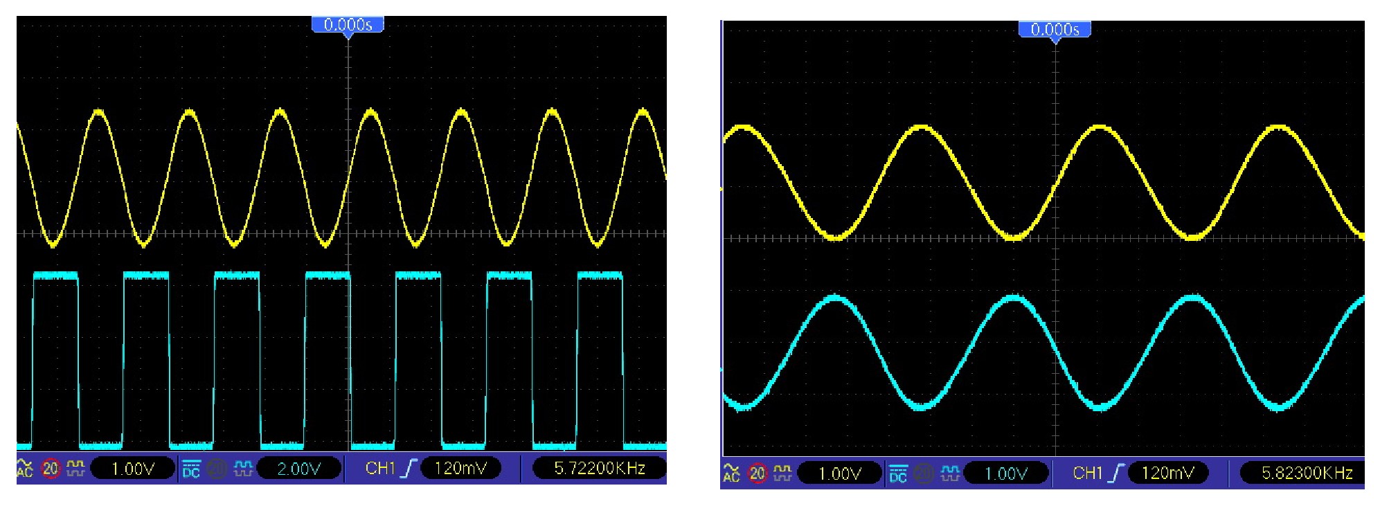 Осциллограмма сигналов генератора на частоте около 6кГц