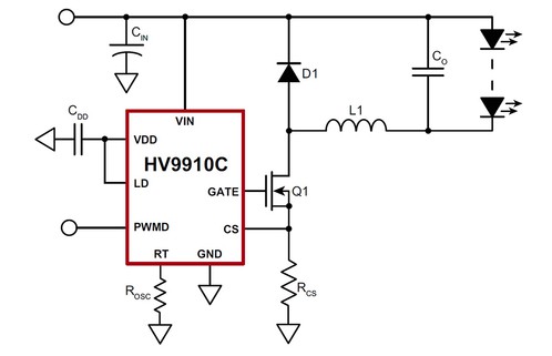 Схема включения светодиодного драйвера HV9910C