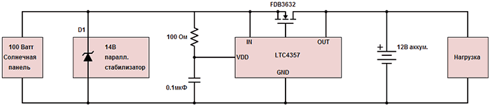 Схема контроллера заряда солнечной батареи на LTC4357