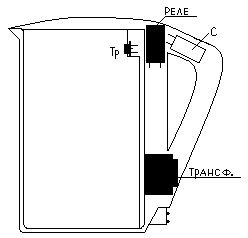 Пример расположения деталей  реле в корпусе электрочайника
