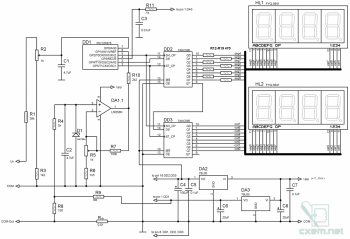 Схема встраиваемого ампер-вольтметра на PIC12F675 и LED-индикаторах