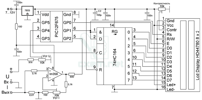 Схема ампервольтметр на PIC12F675