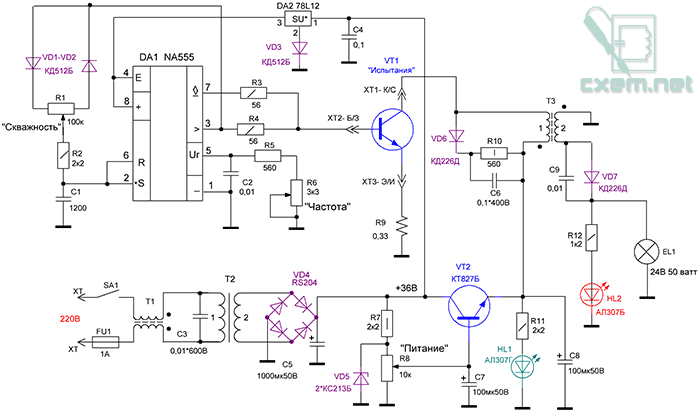 Схема станции для диагностики мощных транзисторов