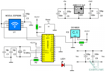 Схема подключения ESP8266 к AVR-микроконтроллеру
