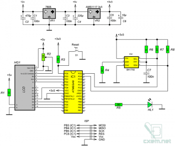 Схема регулятора яркости подсветки на датчике BH1750