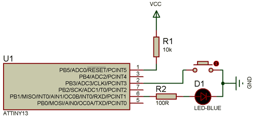 Схема контроллера светодиодного фонарика в Proteus