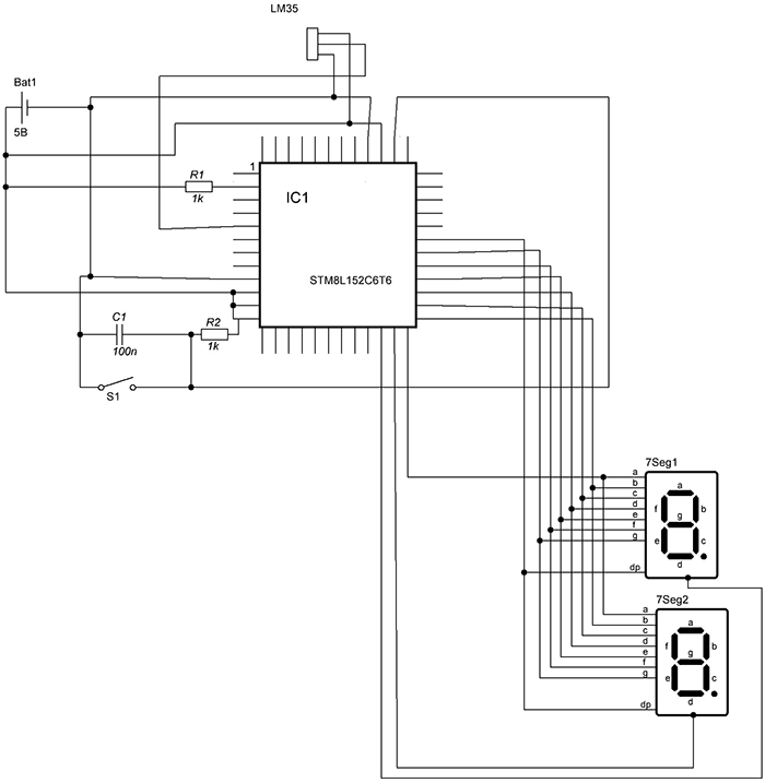 Схема термометра на STM8L-Discovery