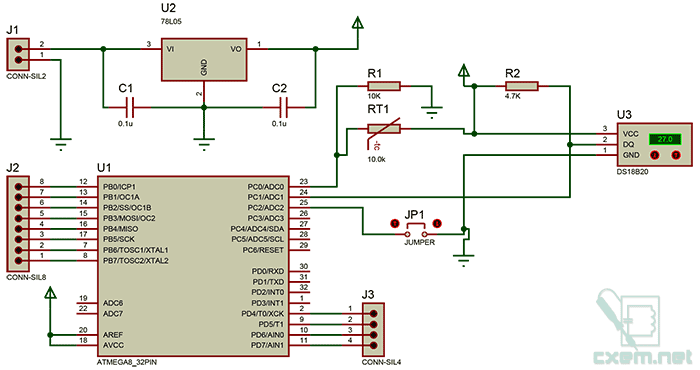 Схема декоративного термометра на AVR-микроконтроллере