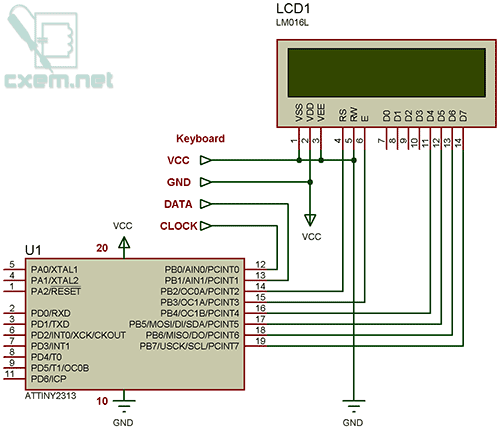 Схема с подключением клавиатуры PS2