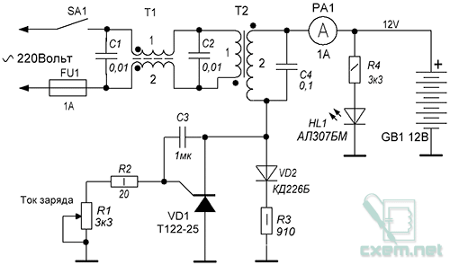 Схема простого двухполярного зарядного устройства