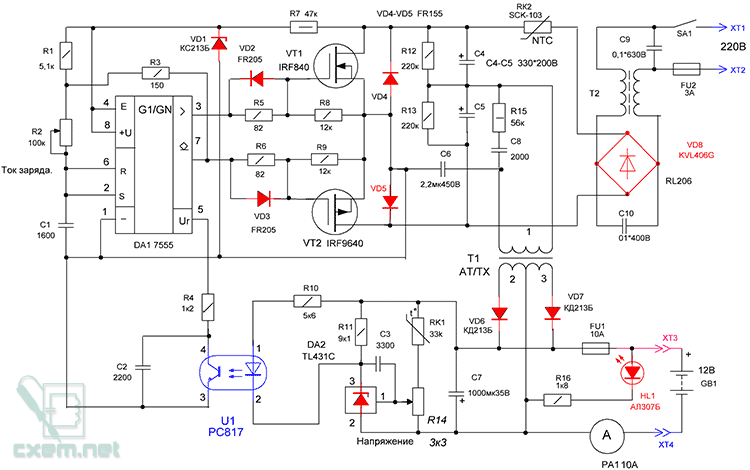 Схема инвертора для зарядки  аккумуляторов