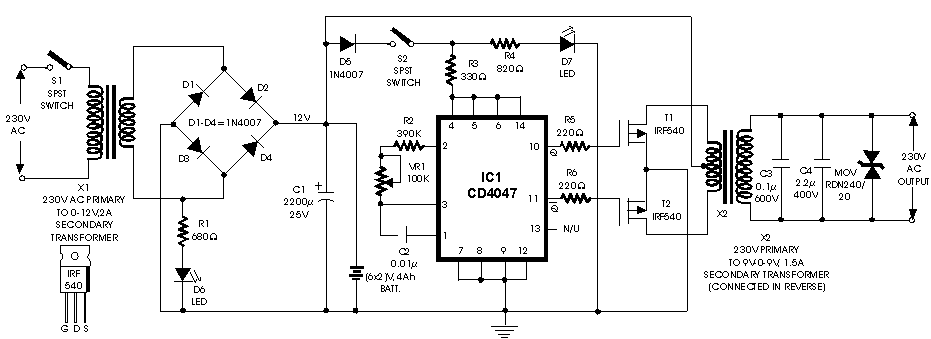 Схема преобразователя (AC/DC/AC) 12-220 Вольт