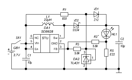 Принципиальная схема переделки импульсного стабилизатора напряжения на SDB6826 под стабилизацию тока