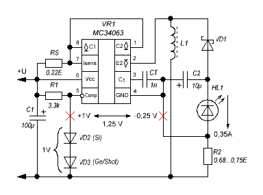 Принципиальная схема простого инвертирующего токостабилизирующего драйвера