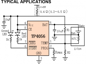 Типовая схема включения микросхемы TP4056