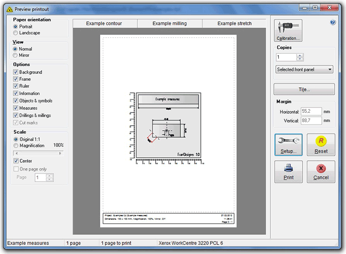 Программа FrontDesigner - Окно настроек печати