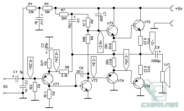 Схема усилителя звука на транзисторах