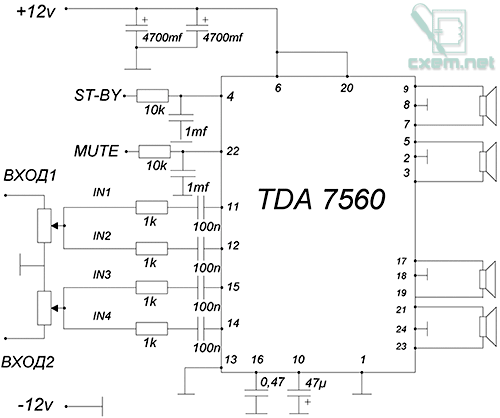 Схема УНЧ на TDA7560