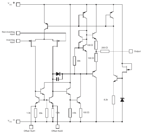 Принципиальная схема ОУ TL071 от STMicroelectronics