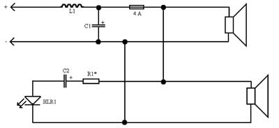 Рис.2 Схема фильтра с индикатором перегрузки