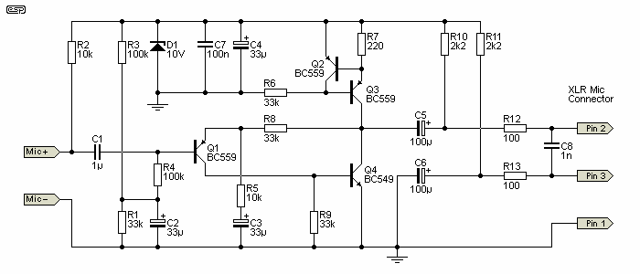 Схема питания электретного капсюля ESP из Проекта 93