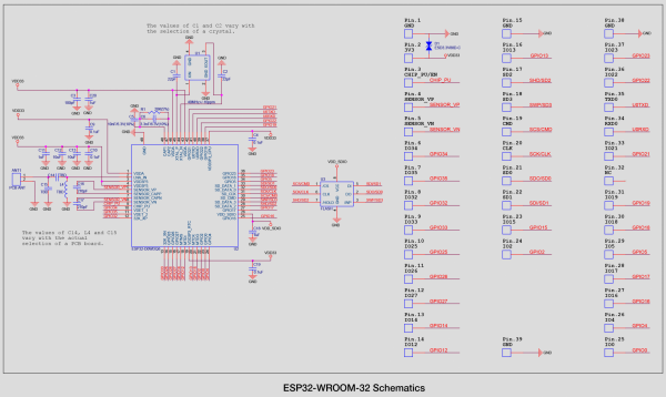 Принципиальная схема модуля связи ESP32-WROOM-32