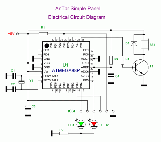 Принципиальная электрическая схема индикаторной панели на микроконтроллере