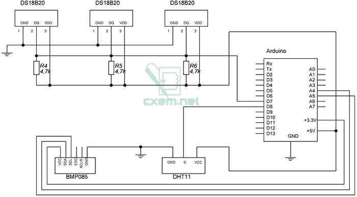 Схема подключения датчиков к Arduino