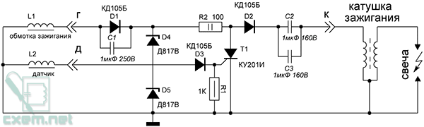 Схема электронного коммутатора зажигания  КЭТ-1А