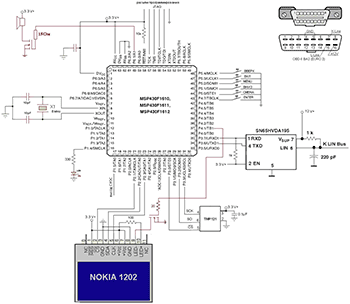 Принципиальная схема бортового компьютера на MSP430