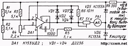 Схема индикатора тока аккумуляторной батареи