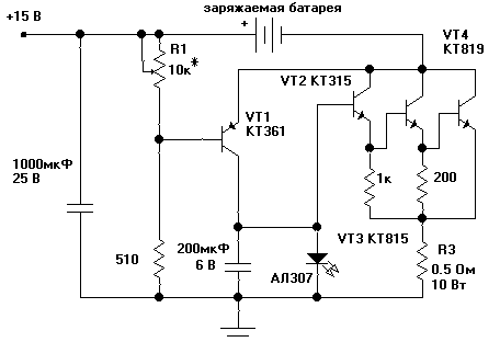Схема автоматического зарядного устройства для автомобильных свинцово-кислотных аккумуляторов