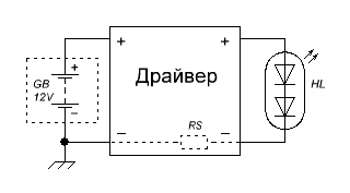Схема обычного подключения светодиодов к неинвертирующему драйверу
