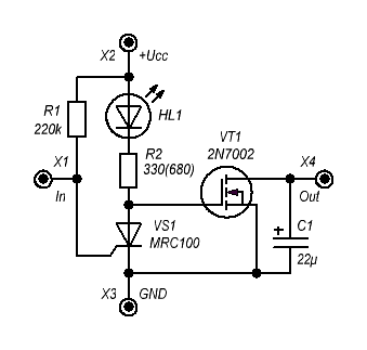 Схема принципиальная одной ячейки управления светодиодом