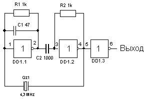 Схема кварцованного генераторов импульсов
