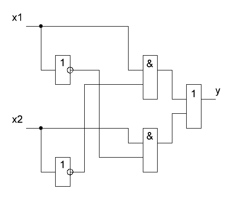 Схема элемента “Искл. ИЛИ” на элементах И, ИЛИ, НЕ