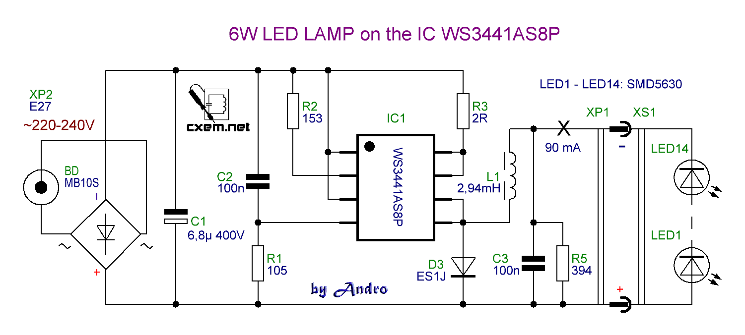 Схема драйвера светодиодного светильника Схема загадка