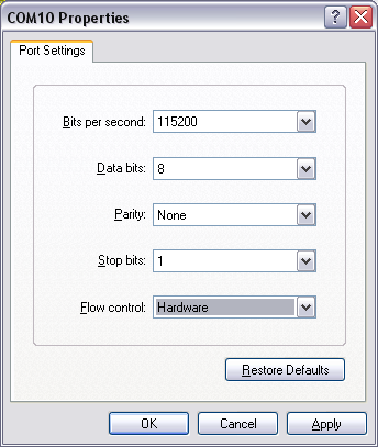Установка скорости обмена COM-порта