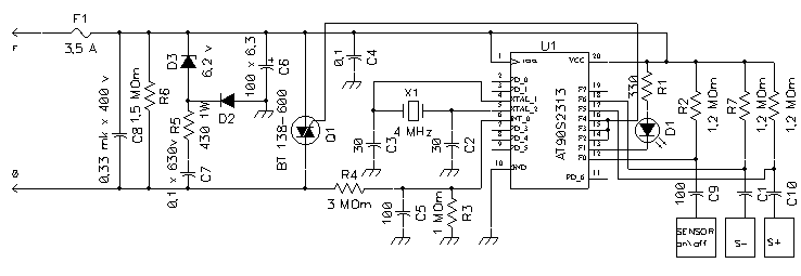Схема сенсорного выключателя-регулятора яркости.