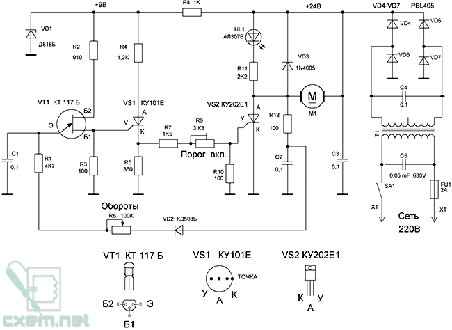 Схема стабилизированного регулятора оборотов электродрели
