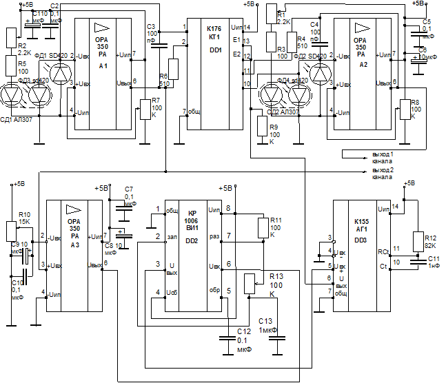 Схема микросекундного интегратора фототока