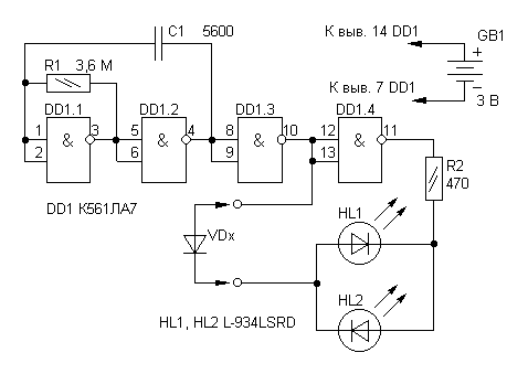 Простой пробник биполярных транзисторов на микросхеме К561ЛЕ5
