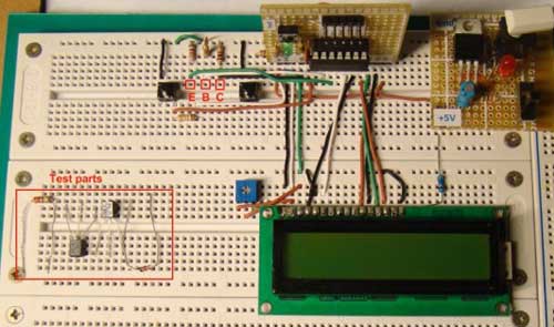 Тестер диодов и транзисторов на макетной плате