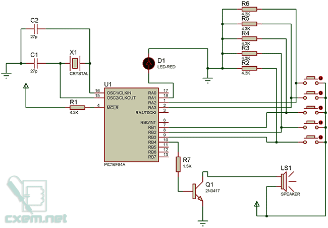 Схема простого таймера на PIC16F84A